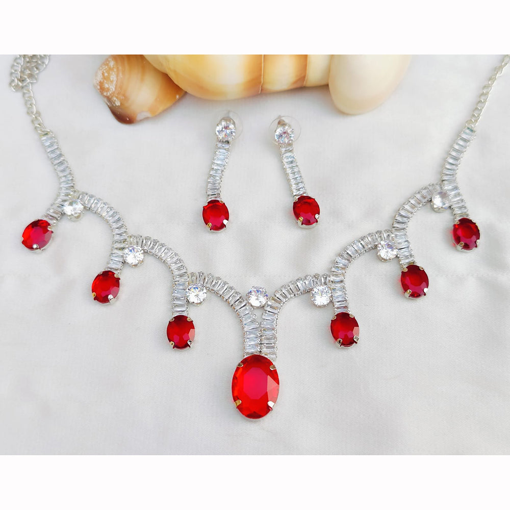 Hira Collections Rhodium Plated Crystal Stone Necklace Set