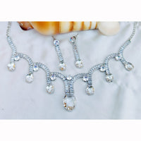 Hira Collections Rhodium Plated Crystal Stone Necklace Set