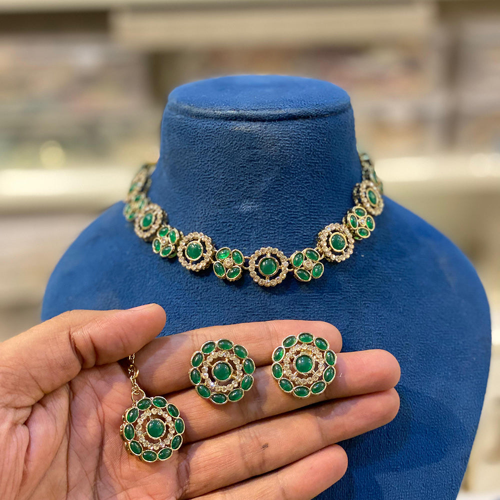 Hira Collections Designer Kundan Stone With Austrian Stone Necklace Set