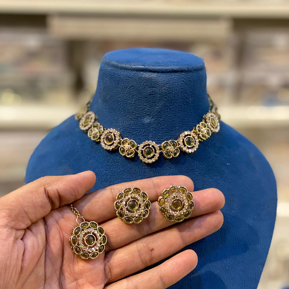 Hira Collections Designer Kundan Stone With Austrian Stone Necklace Set