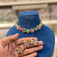 Hira Collections Designer Kundan Stone With Austrian Stone Necklace Set