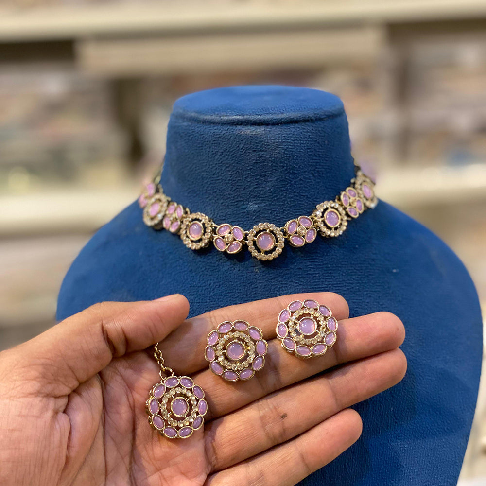 Hira Collections Designer Kundan Stone With Austrian Stone Necklace Set