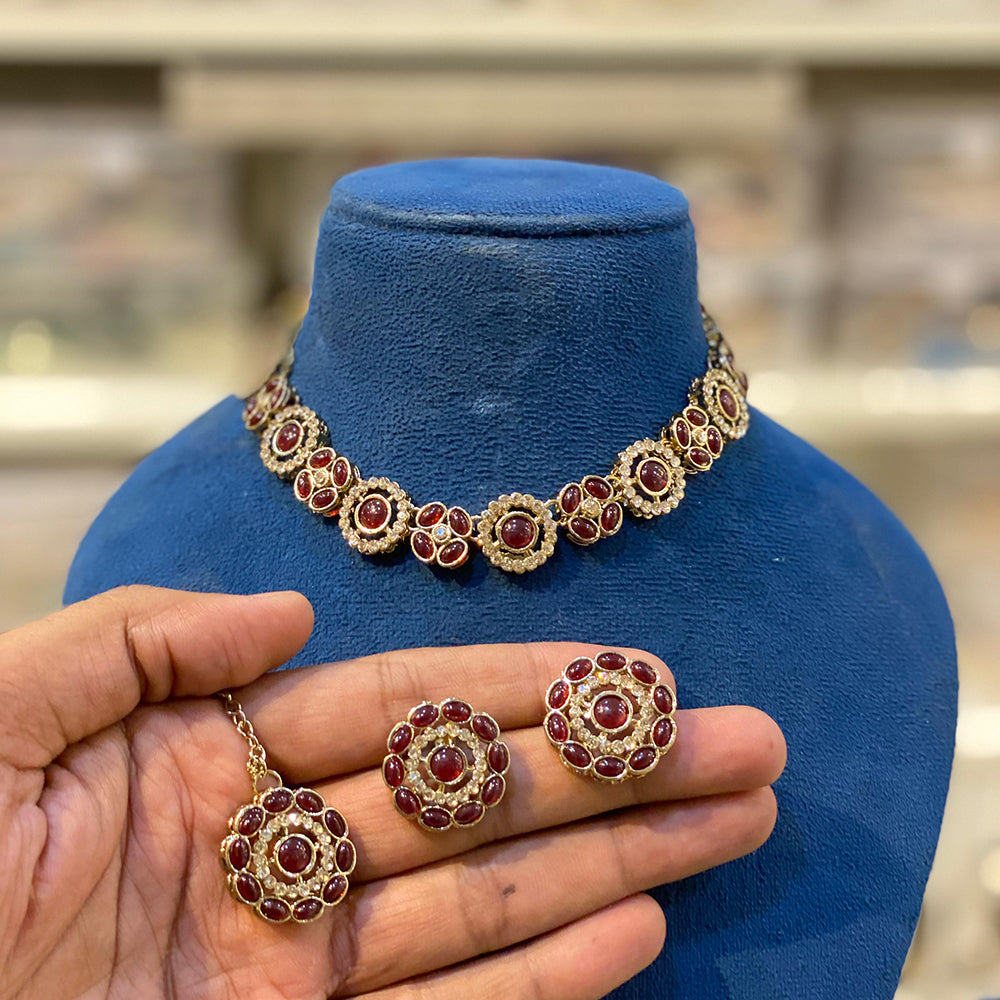 Hira Collections Designer Kundan Stone With Austrian Stone Necklace Set