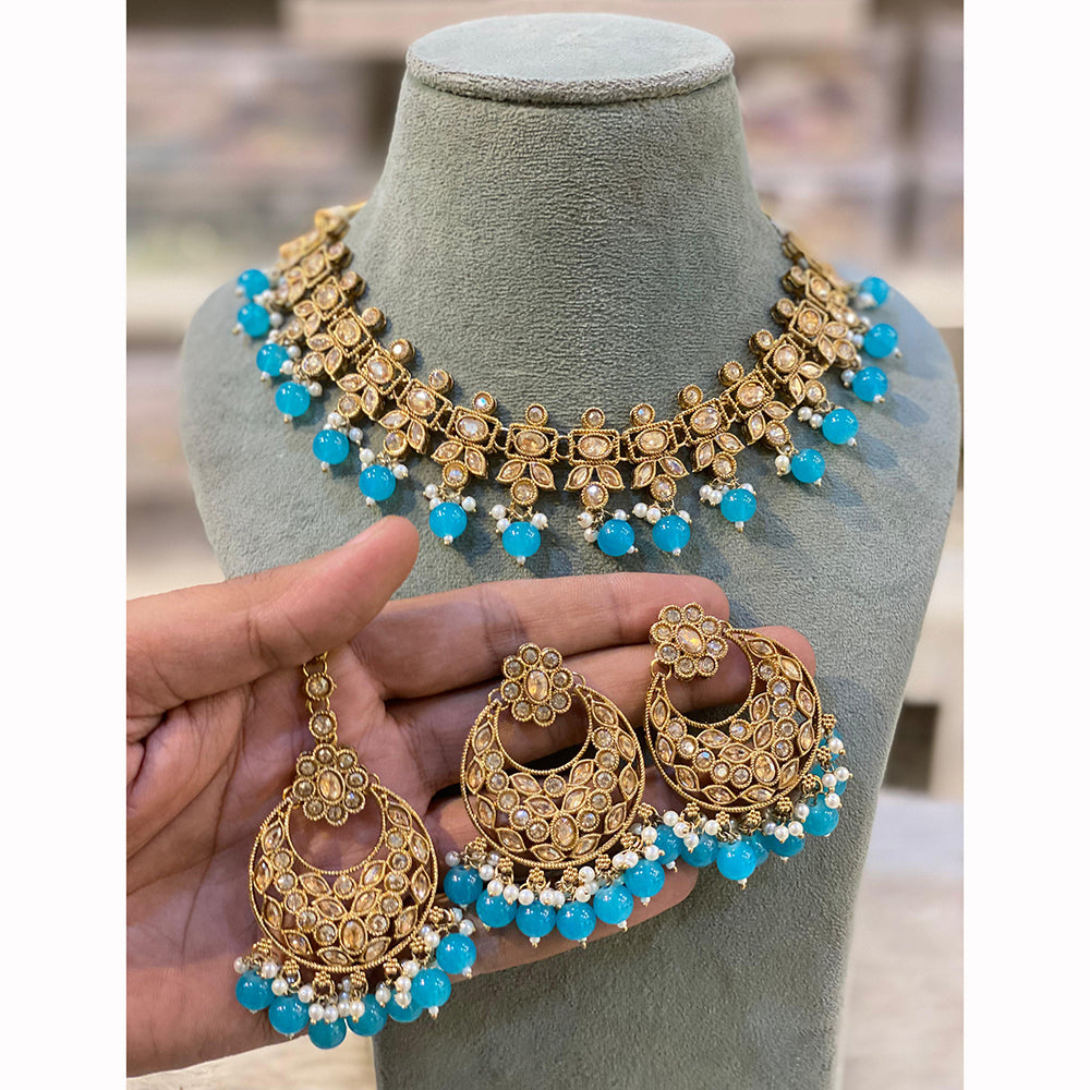 Hira Collections Designer Crystal Stone Pearl And Beads Choker Necklace Set