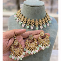 Hira Collections Designer Crystal Stone Pearl And Beads Choker Necklace Set