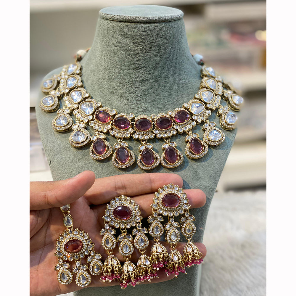 Hira Collections Designer Crystal Stone And Pearl Necklace Set