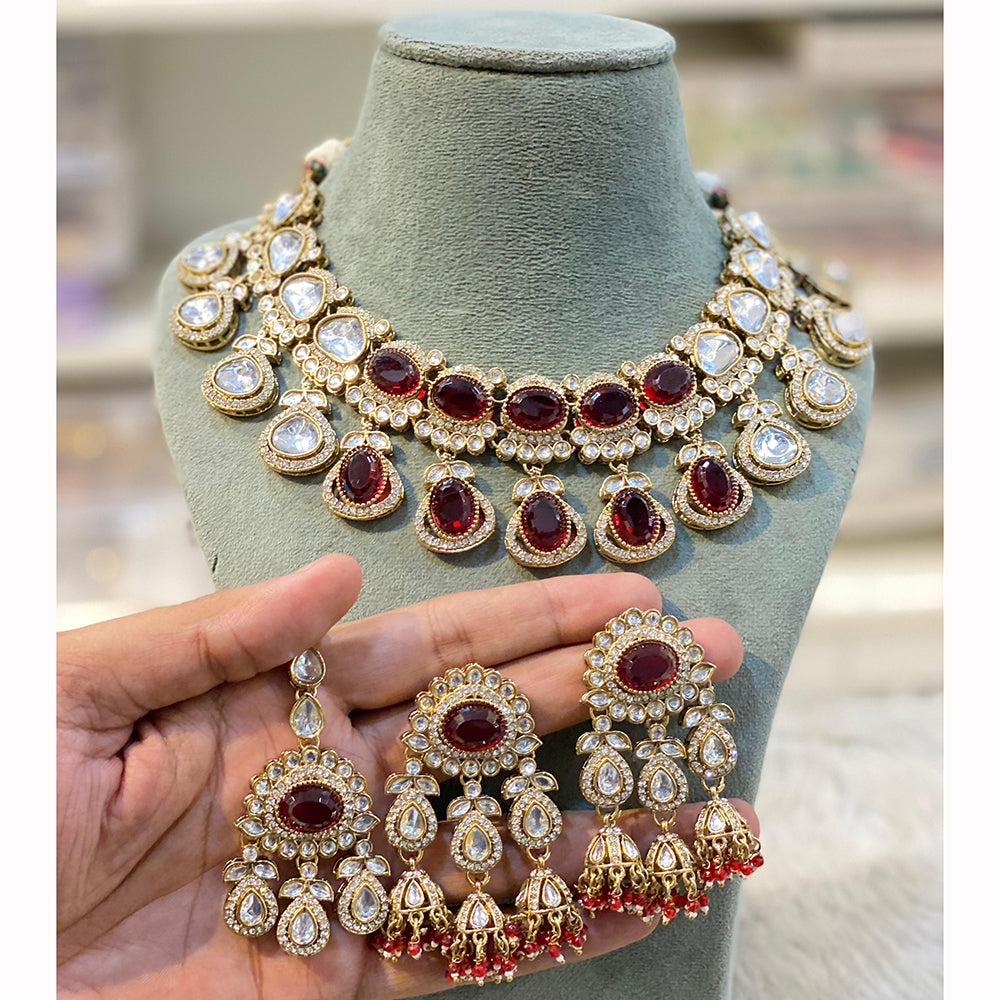 Hira Collections Designer Crystal Stone And Pearl Necklace Set