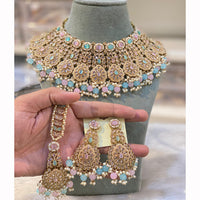 Hira Collections Designer Crystal Stone And Pearl Choker Necklace Set