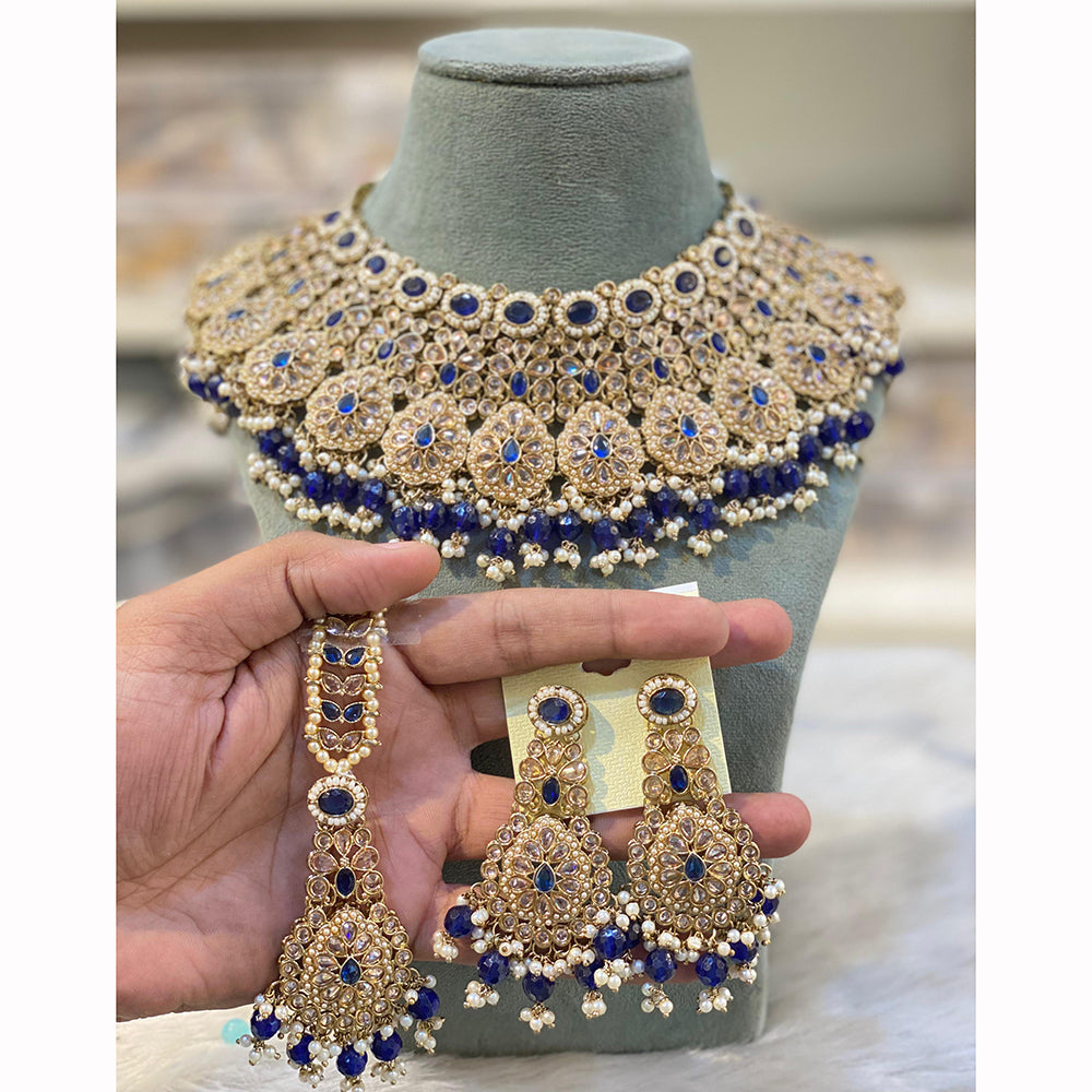 Hira Collections Designer Crystal Stone And Pearl Choker Necklace Set