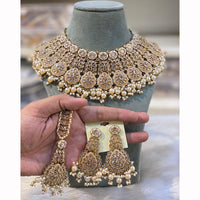 Hira Collections Designer Crystal Stone And Pearl Choker Necklace Set