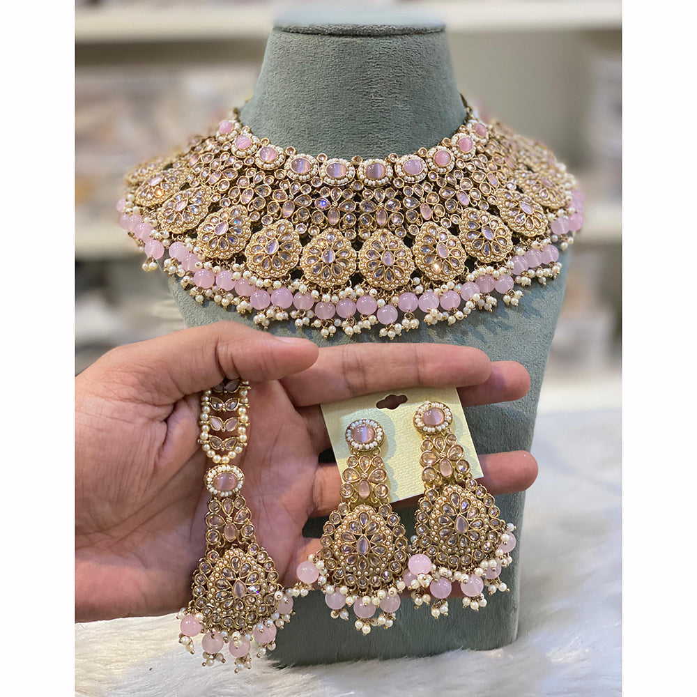 Hira Collections Designer Crystal Stone And Pearl Choker Necklace Set