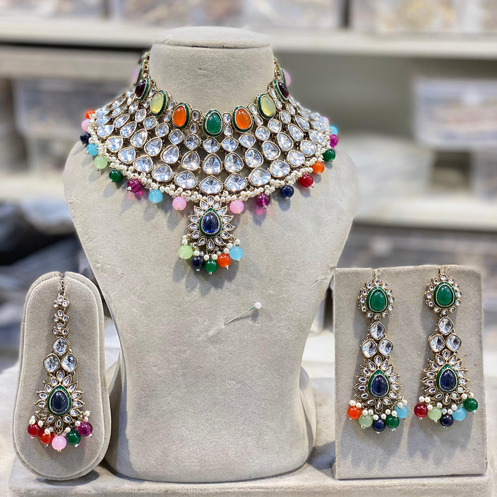 Hira Collections Designer Kundan Stone Pearl And Beads Choker Necklace Set