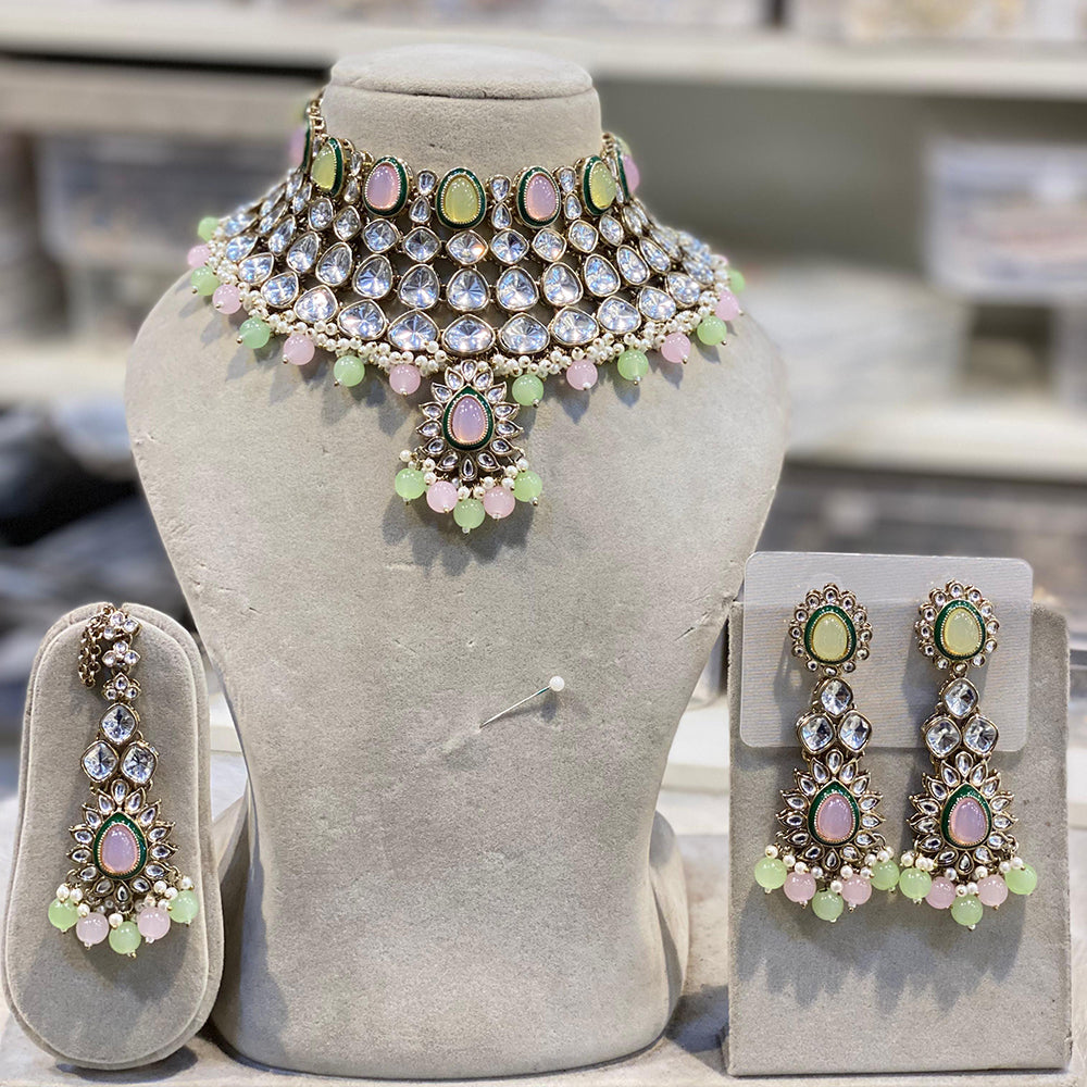 Hira Collections Designer Kundan Stone Pearl And Beads Choker Necklace Set