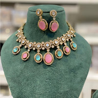 Hira Collections Grand Polki Kundan Stone And Austrian Stone Necklace Set