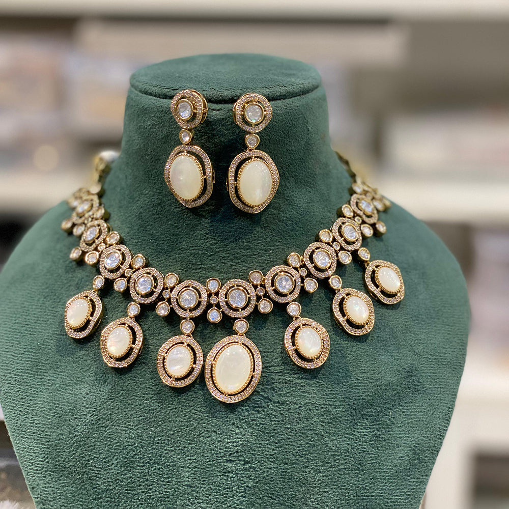 Hira Collections Grand Polki Kundan Stone And Austrian Stone Necklace Set
