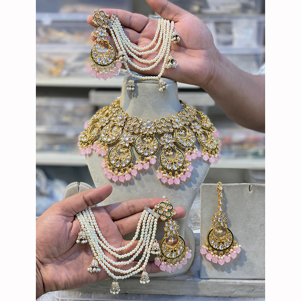 Hira Collection Sparkling Kunda And Pearl Elegance Necklace Set