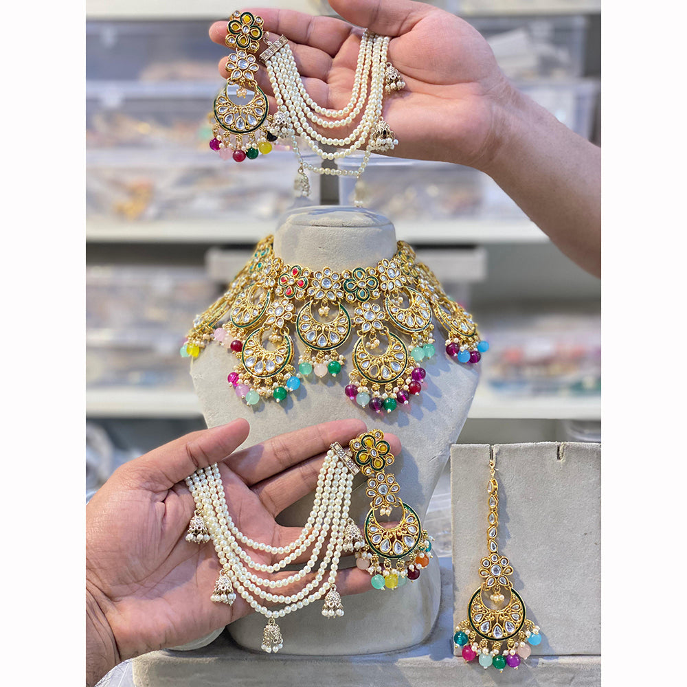 Hira Collection Sparkling Kunda And Pearl Elegance Necklace Set