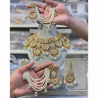 Hira Collection Sparkling Kunda And Pearl Elegance Necklace Set