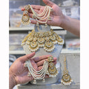 Hira Collection Sparkling Kunda And Pearl Elegance Necklace Set