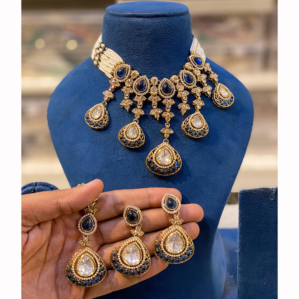 Hira Collection Sparkling Crystal And  Pearl Elegance Necklace Set