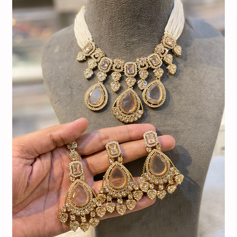 Hira Collection Sparkling Crystal And  Pearl Elegance Necklace Set