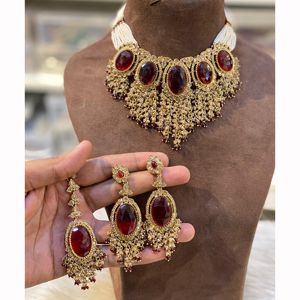 Hira Collection Sparkling Crystal And  Pearl Elegance Necklace Set