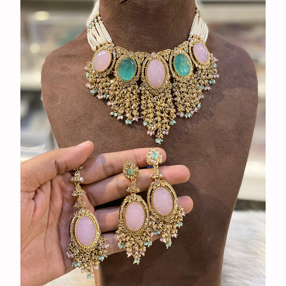 Hira Collection Sparkling Crystal And  Pearl Elegance Necklace Set