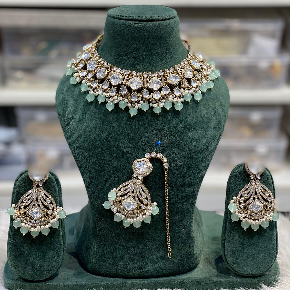 Hira Collections Designer Kundan Stone Pearl And Beads Choker Necklace Set