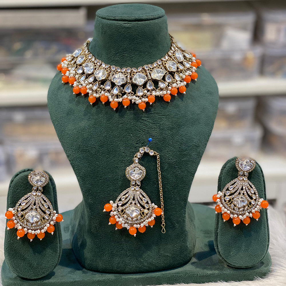 Hira Collections Designer Kundan Stone Pearl And Beads Choker Necklace Set