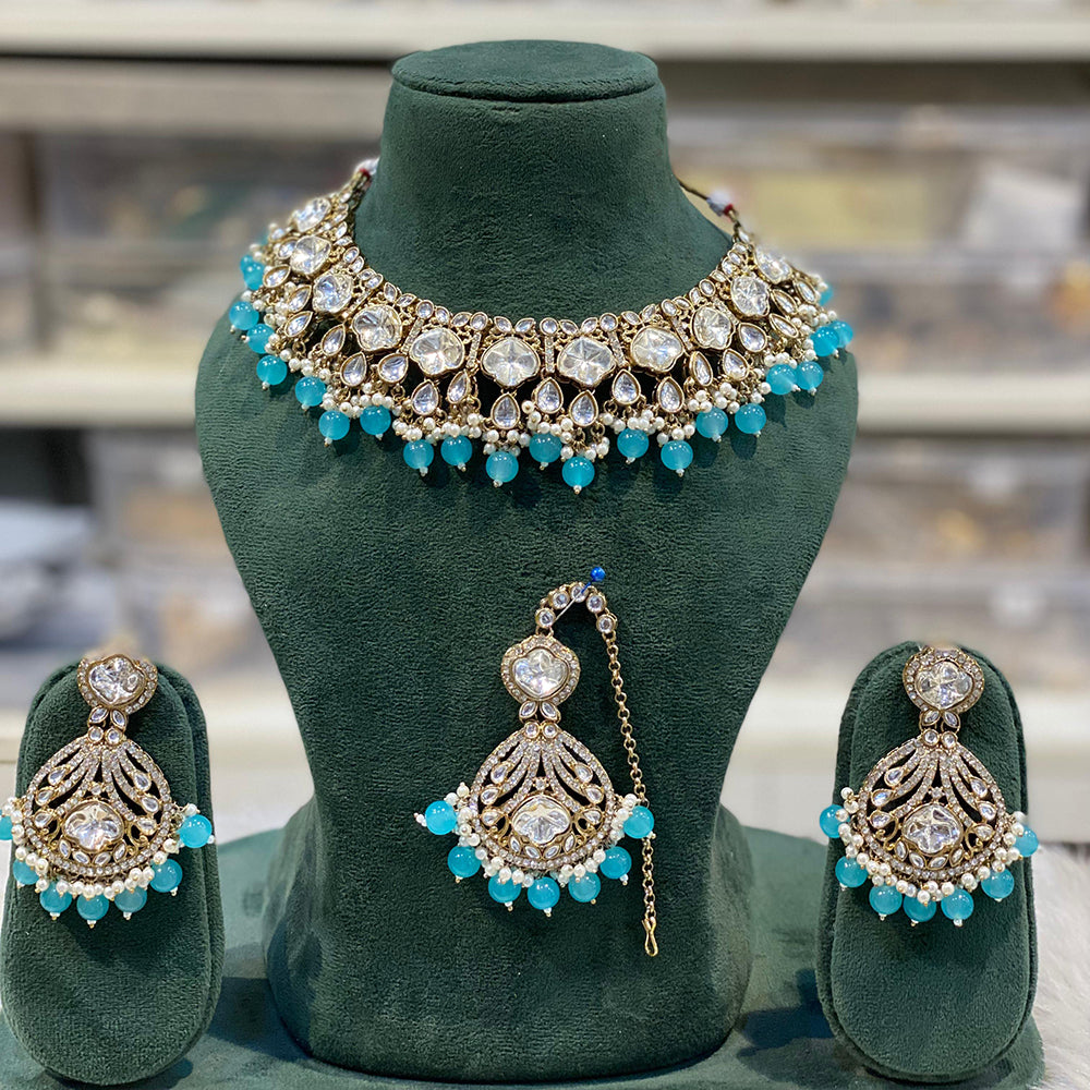 Hira Collections Designer Kundan Stone Pearl And Beads Choker Necklace Set
