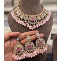 Hira Collections Premium Crystal Stone Pearl And Beads Choker Necklace Set