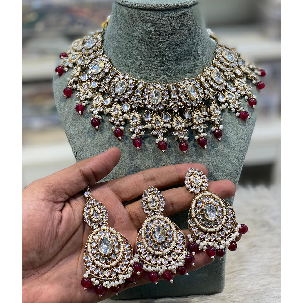 Hira Collections Designer Kundan Stone Pearl And Beads Choker Necklace Set