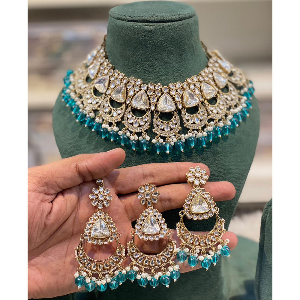 Hira Collections Designer Kundan Stone Pearl And Beads Choker Necklace Set
