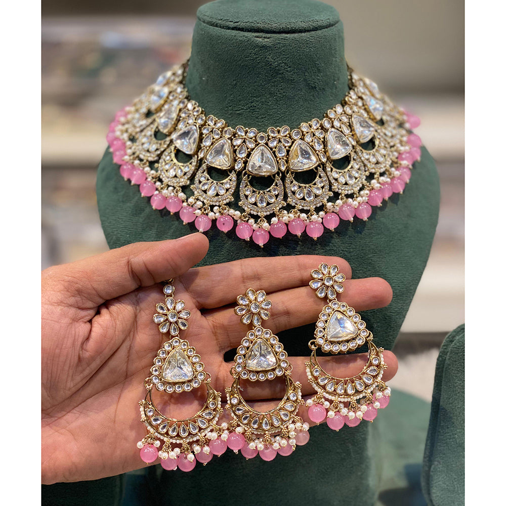 Hira Collections Designer Kundan Stone Pearl And Beads Choker Necklace Set