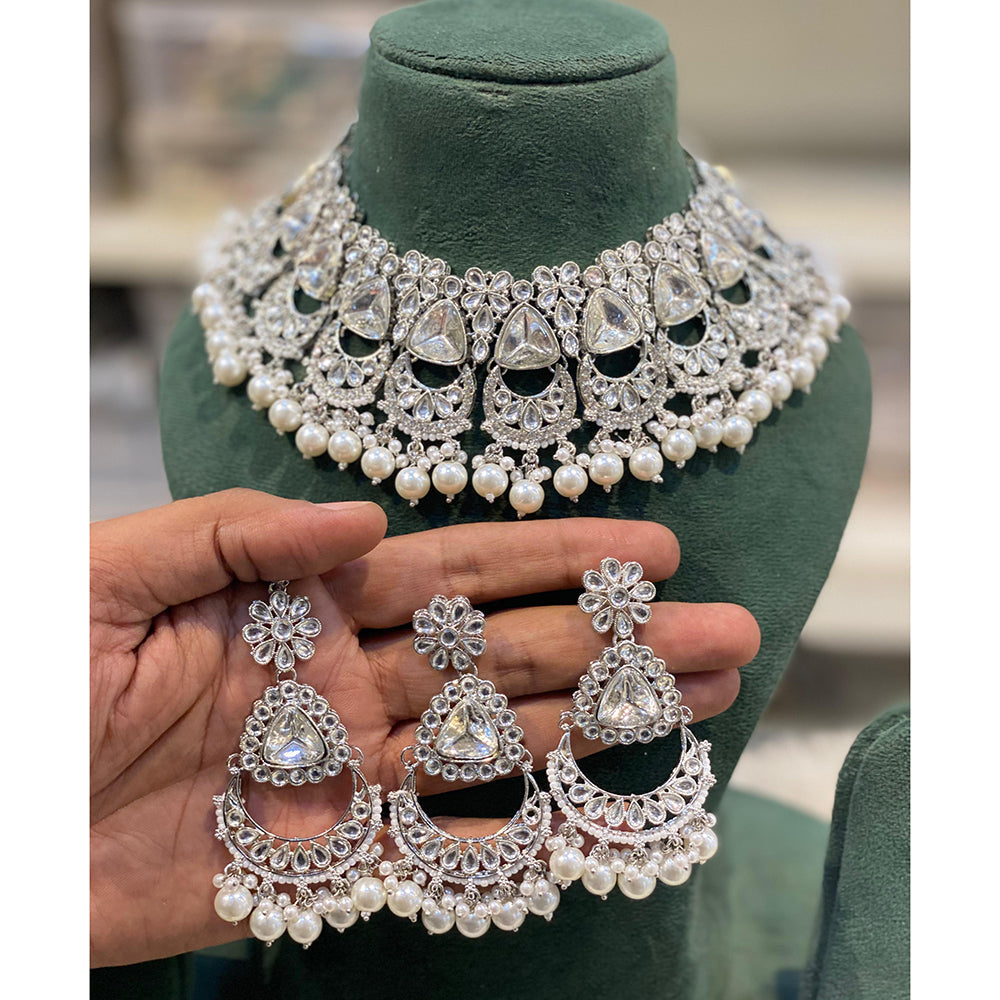 Hira Collections Designer Kundan Stone Pearl And Beads Choker Necklace Set