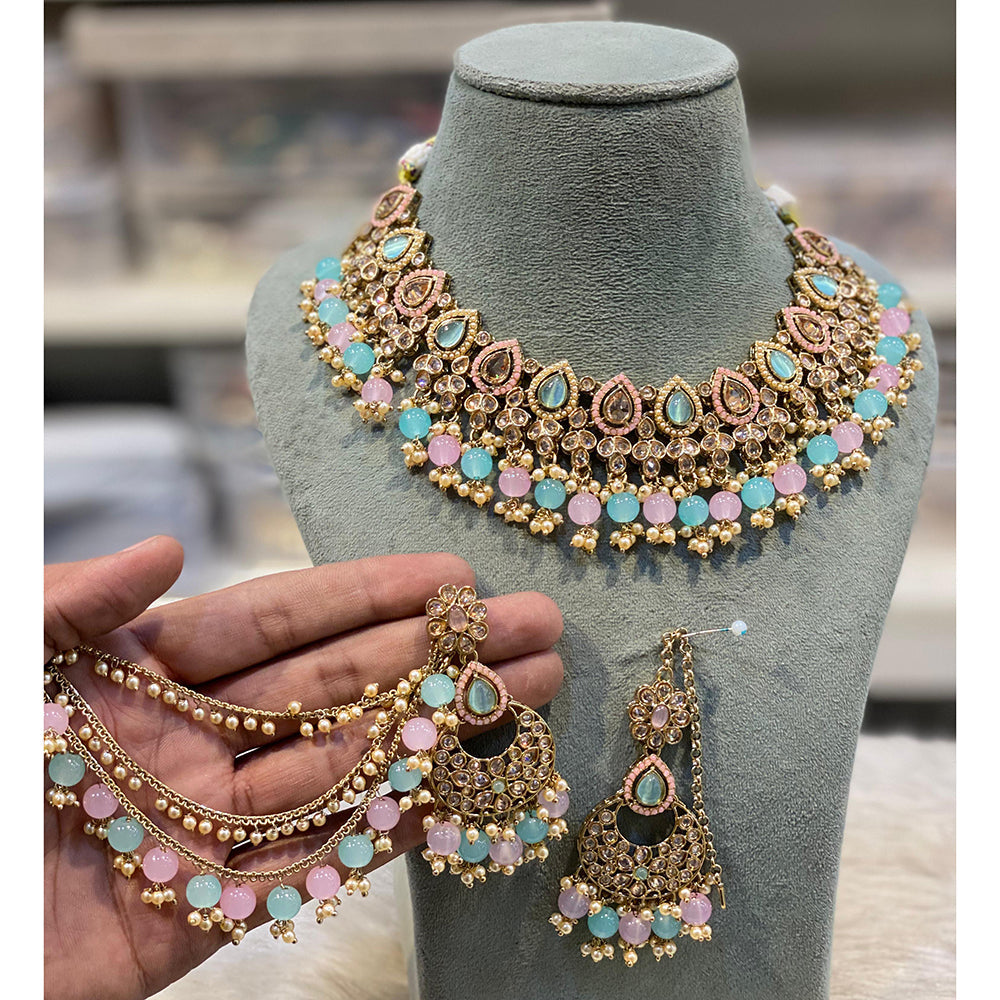 Hira Collections Premium Crystal Stone Pearl And Beads Choker Necklace Set