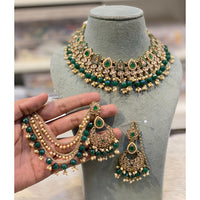 Hira Collections Premium Crystal Stone Pearl And Beads Choker Necklace Set