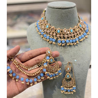 Hira Collections Premium Crystal Stone Pearl And Beads Choker Necklace Set