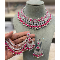 Hira Collections Premium Crystal Stone Pearl And Beads Choker Necklace Set