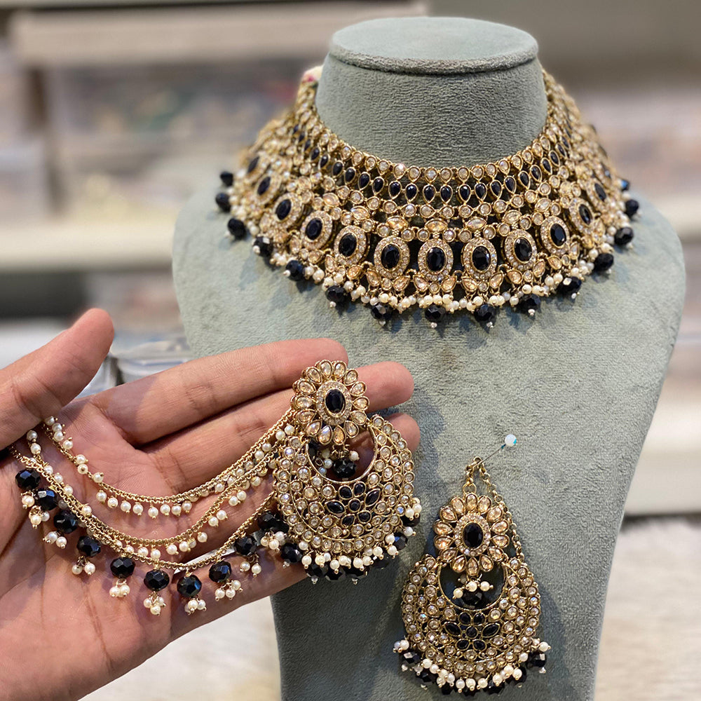 Hira Collections Premium Crystal Stone Pearl And Beads Choker Necklace Set