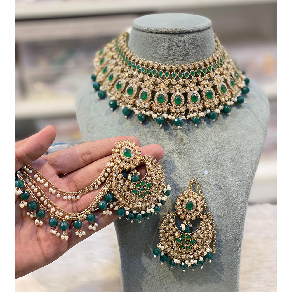 Hira Collections Premium Crystal Stone Pearl And Beads Choker Necklace Set