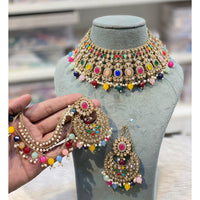 Hira Collections Premium Crystal Stone Pearl And Beads Choker Necklace Set