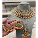 Hira Collections Premium Crystal Stone Pearl And Beads Choker Necklace Set