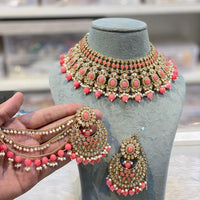 Hira Collections Premium Crystal Stone Pearl And Beads Choker Necklace Set