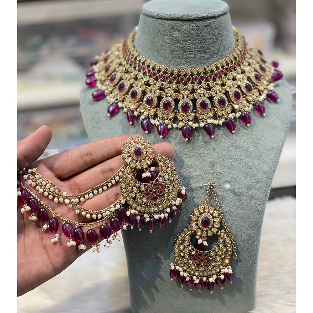 Hira Collections Premium Crystal Stone Pearl And Beads Choker Necklace Set