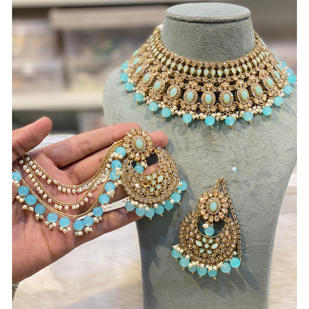 Hira Collections Premium Crystal Stone Pearl And Beads Choker Necklace Set