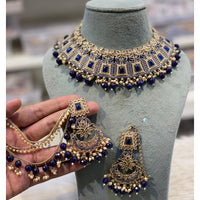 Hira Collections Premium Crystal Stone Pearl And Beads Choker Necklace Set