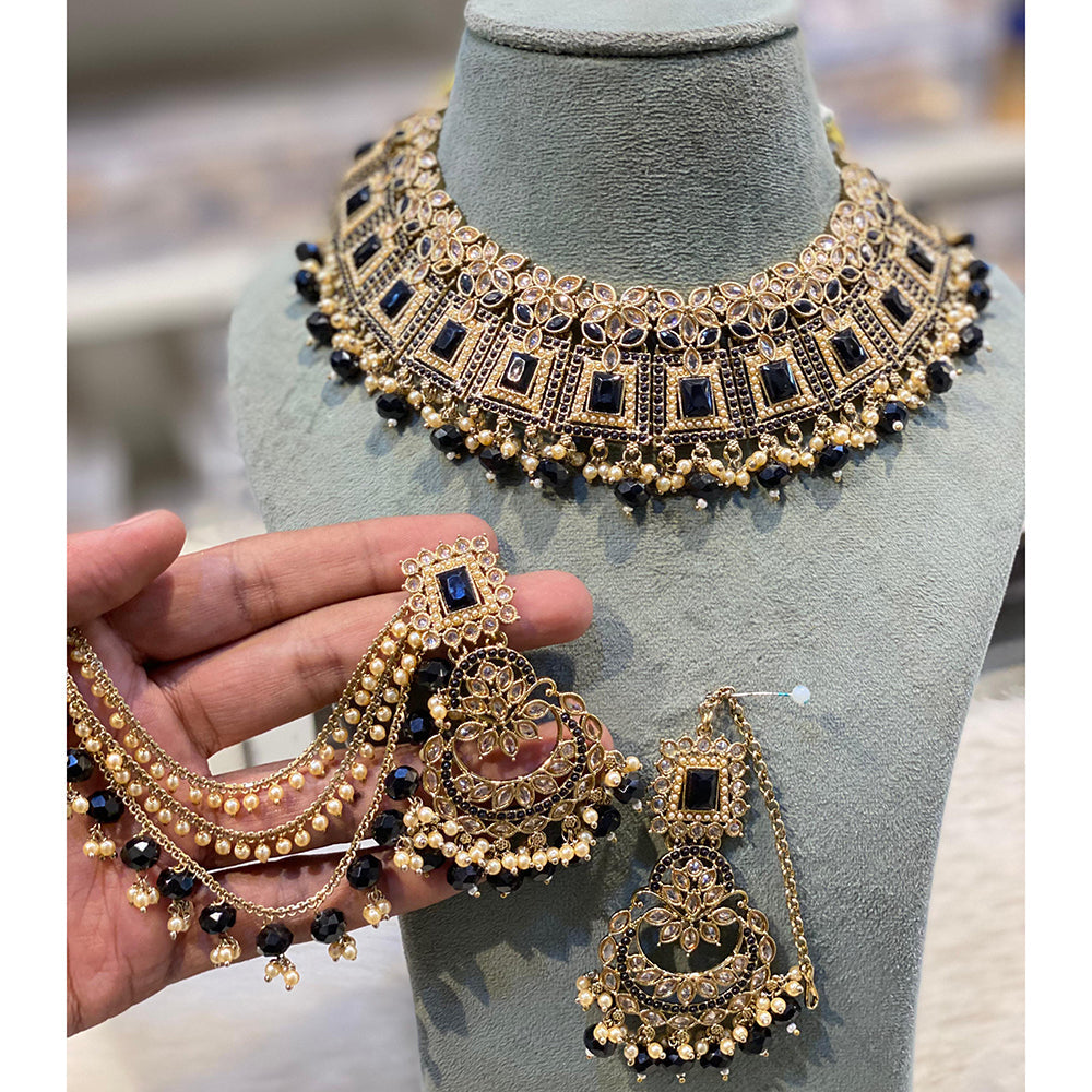 Hira Collections Premium Crystal Stone Pearl And Beads Choker Necklace Set