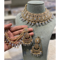 Hira Collections Premium Crystal Stone Pearl And Beads Choker Necklace Set