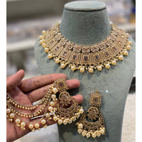 Hira Collections Premium Crystal Stone Pearl And Beads Choker Necklace Set